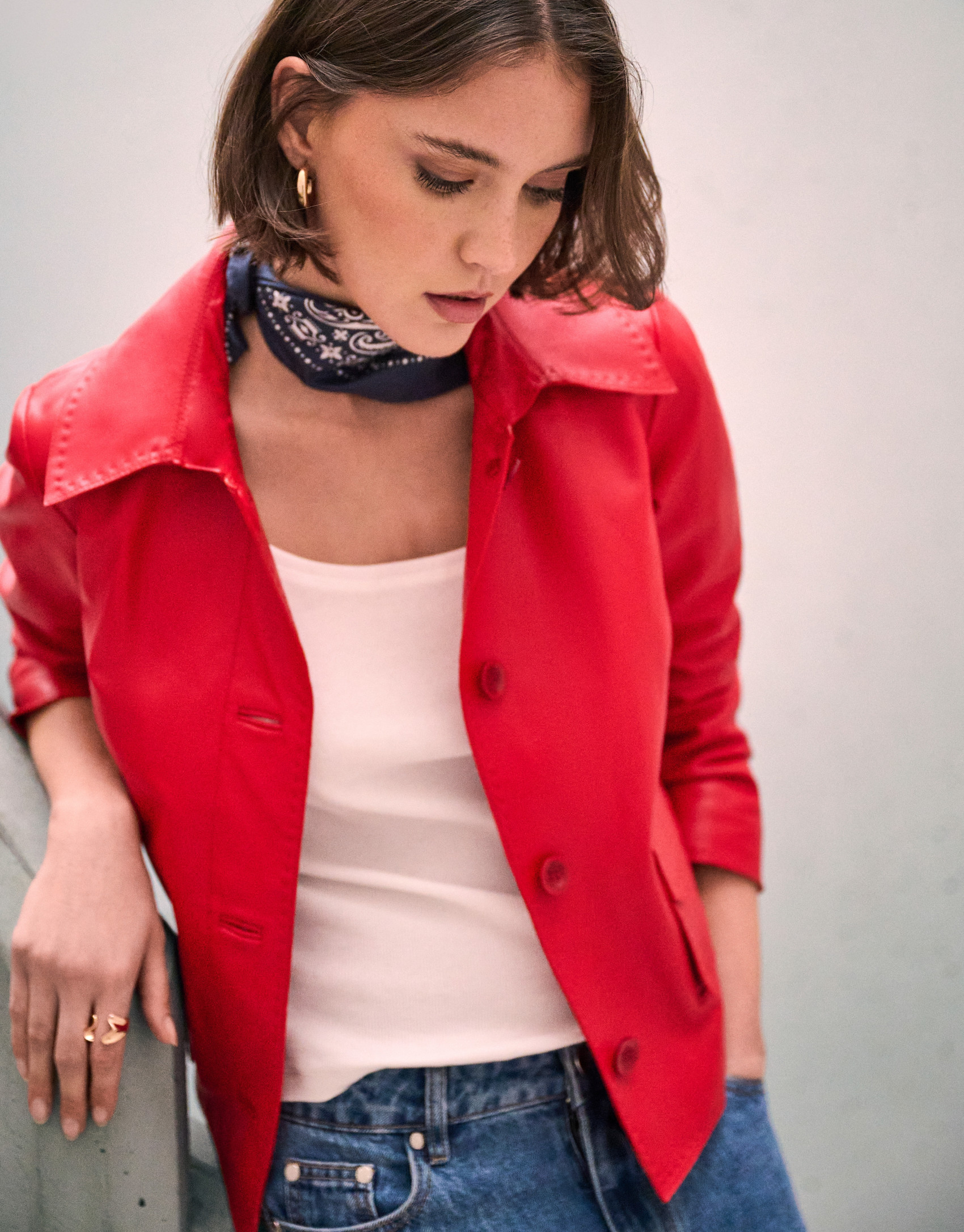 Red nappa leather jacket with stitching - Woman | Roberto Verino