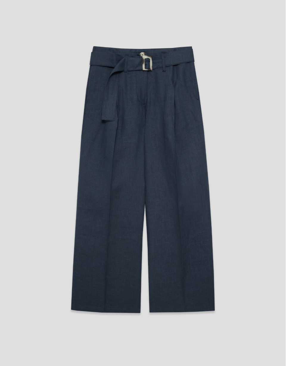 Flowing blue trousers with belt - Woman | Roberto Verino