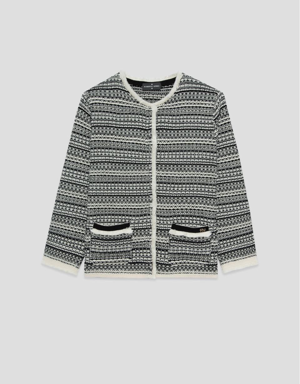 Black and white structured cotton knit jacket | Roberto Verino