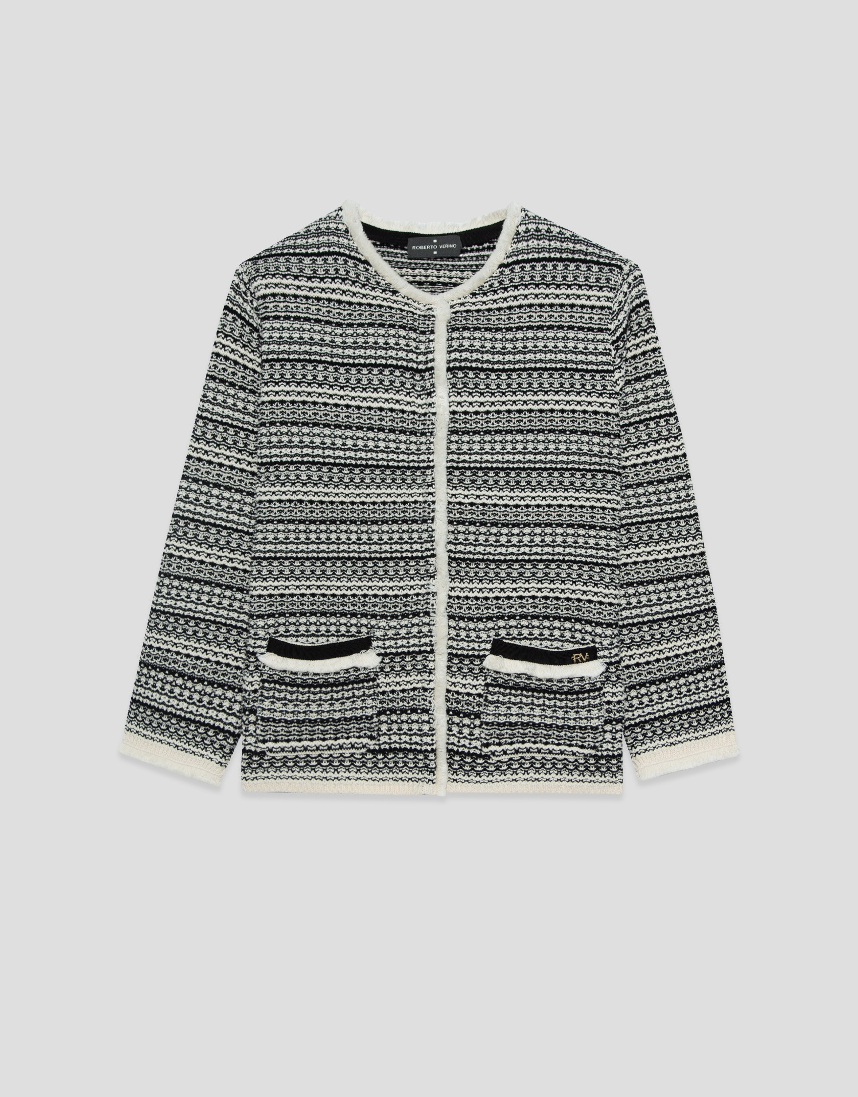 Black and white structured cotton knit jacket | Roberto Verino