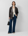 Brown napa double-breasted jacket with pockets | Roberto Verino