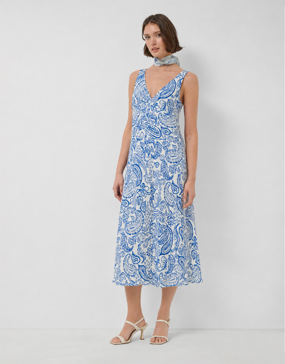 Blue and white paisley-print sleeveless dress | Roberto Verino