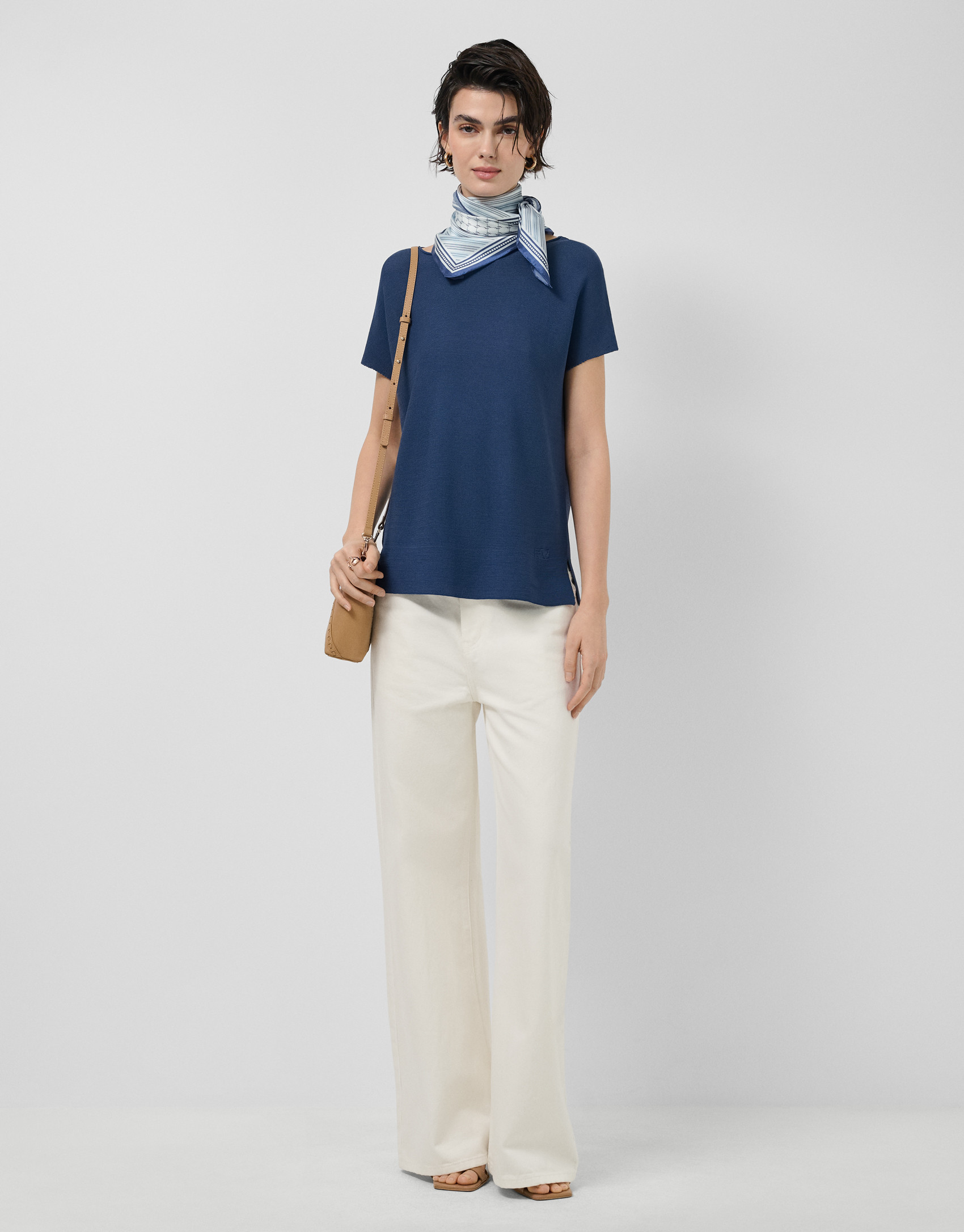 Navy blue fine knit batwing sleeve jumper | Roberto Verino