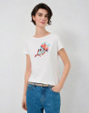 Camiseta algodón blanco con bordado flor | Roberto Verino