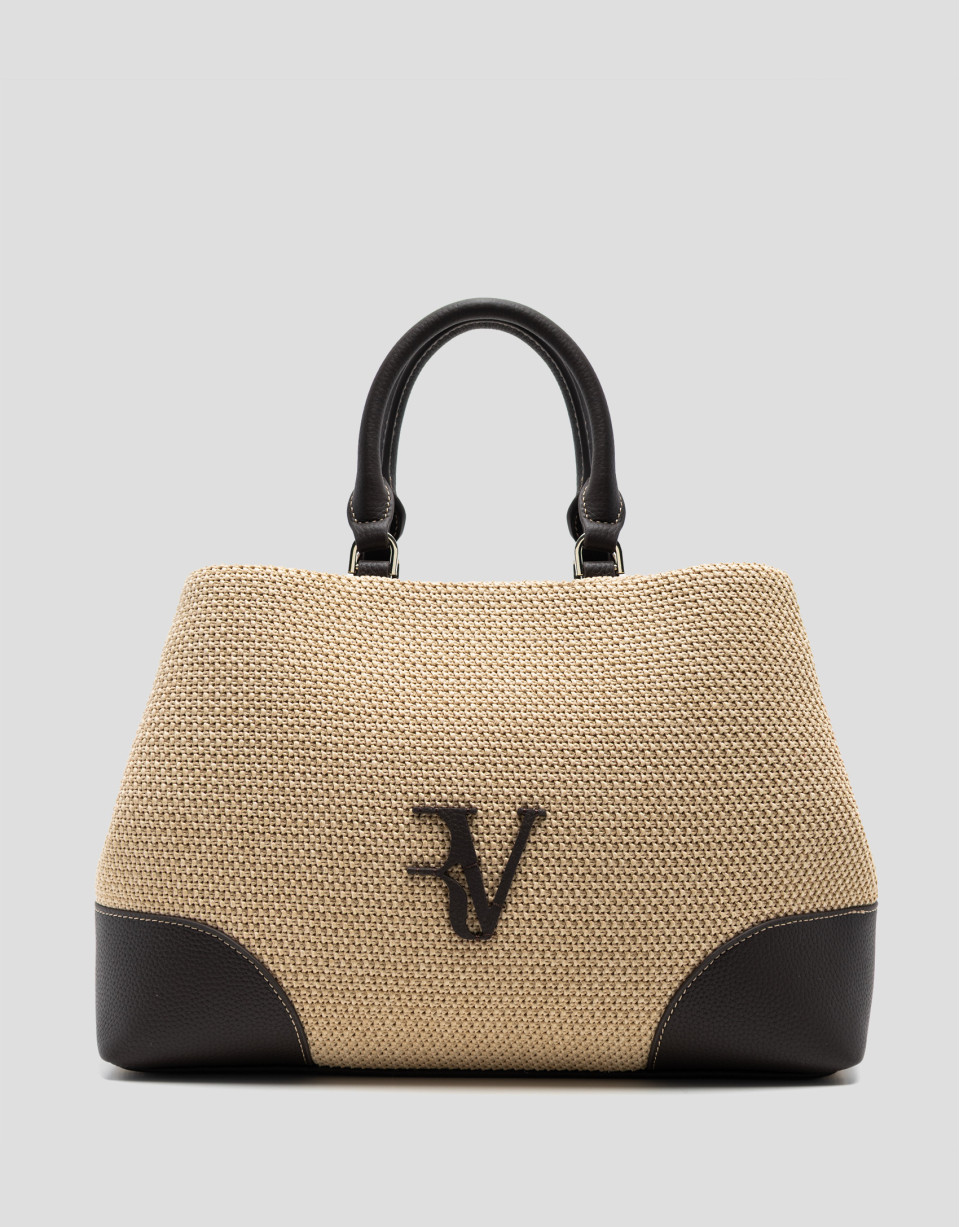Vera Satchel bag in beige and brown leather | Roberto Verino