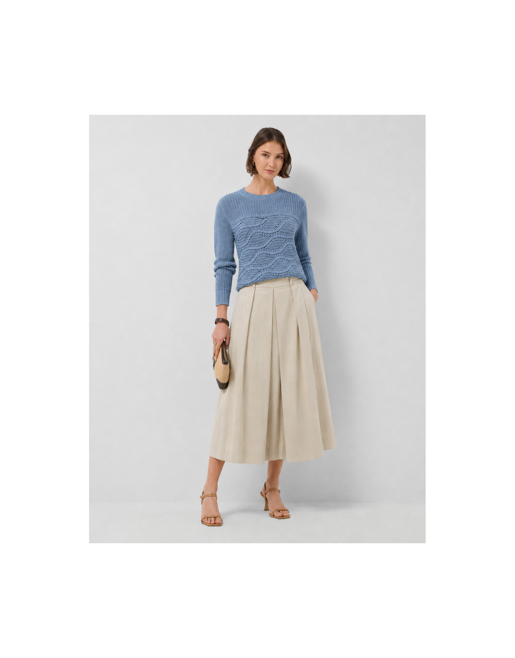 Beige flowing midi skirt - Woman - SS2026 | Roberto Verino