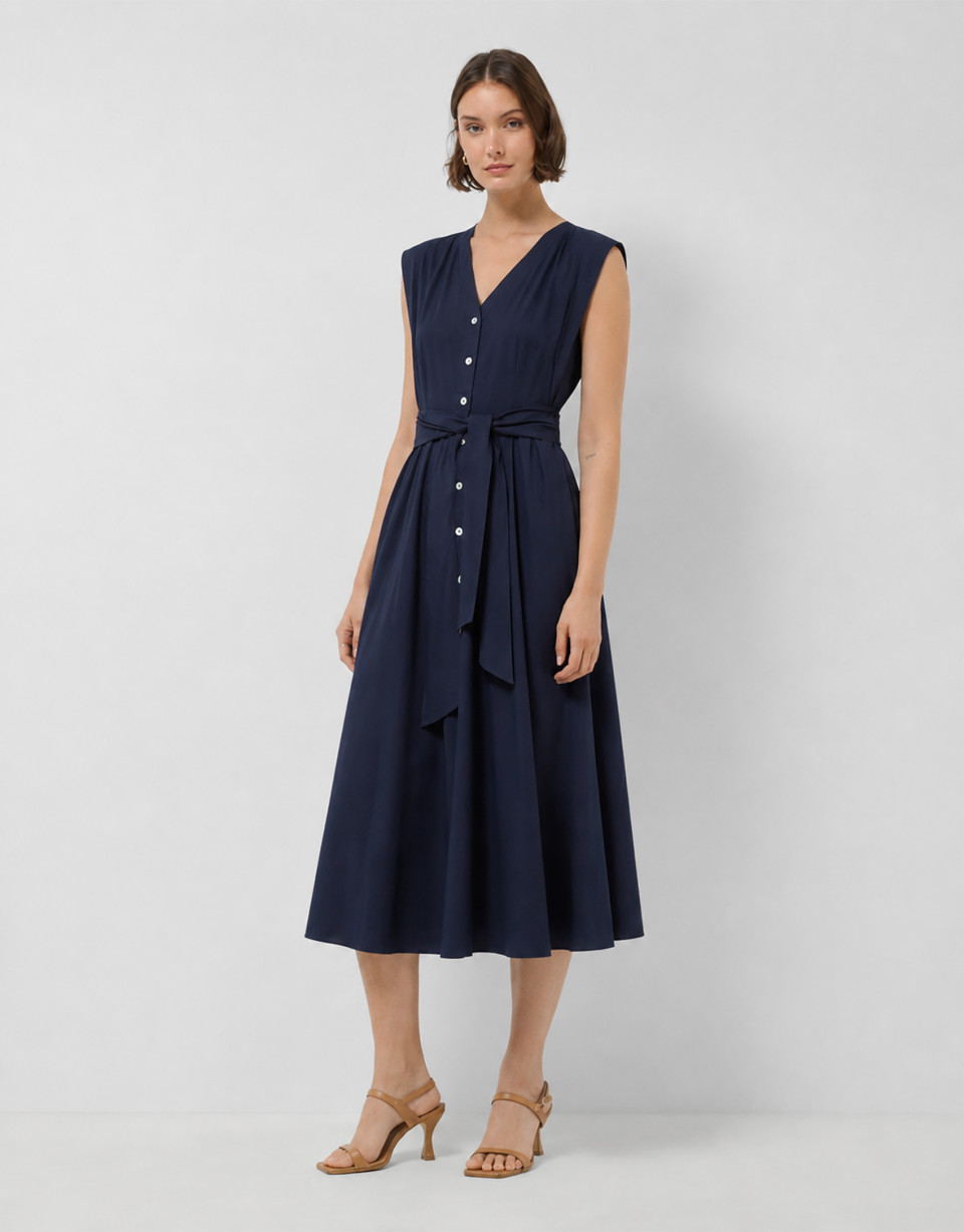 Navy blue V-neck shirt dress - Woman - SS2026 | Roberto Verino