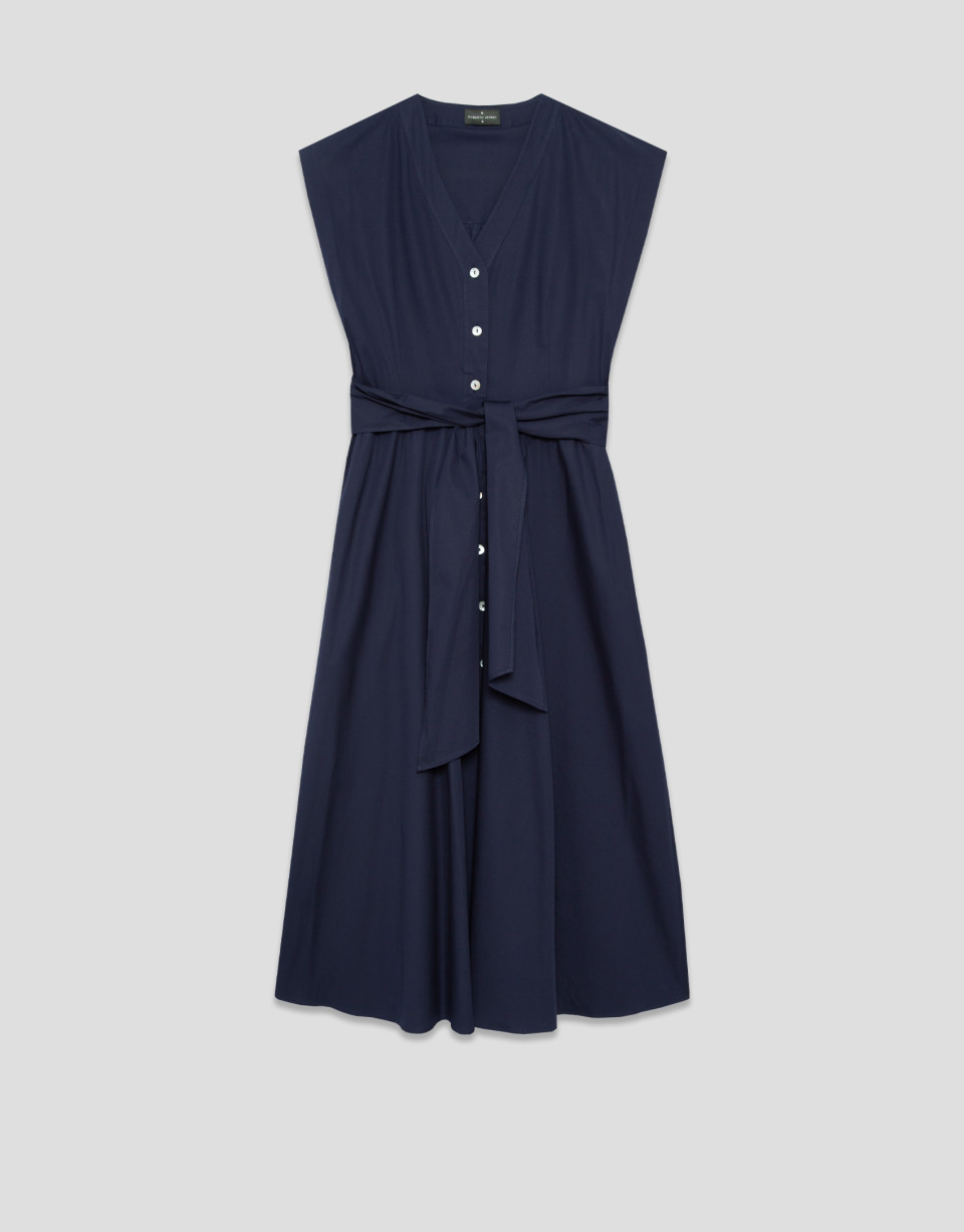 Navy blue V-neck shirt dress - Woman - SS2026 | Roberto Verino