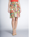 Yellow/coral print chiffon skirt with front pleat