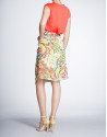 Yellow/coral print chiffon skirt with front pleat