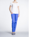 White boat neck cotton and lace blouse 