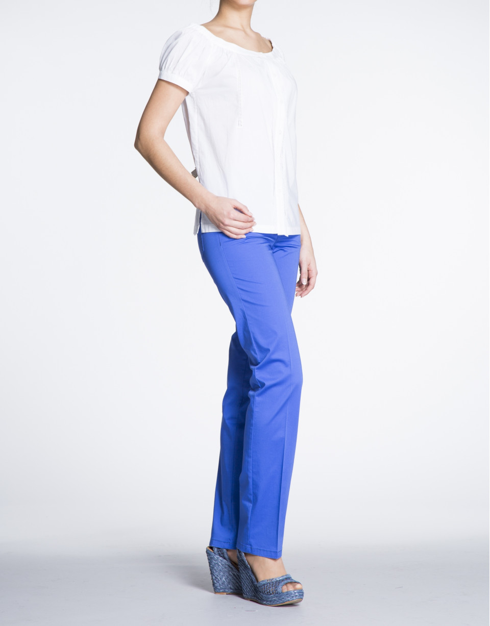 White boat neck cotton and lace blouse 