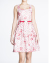 Red floral embroidered halter top dress