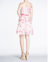 Red floral embroidered halter top dress