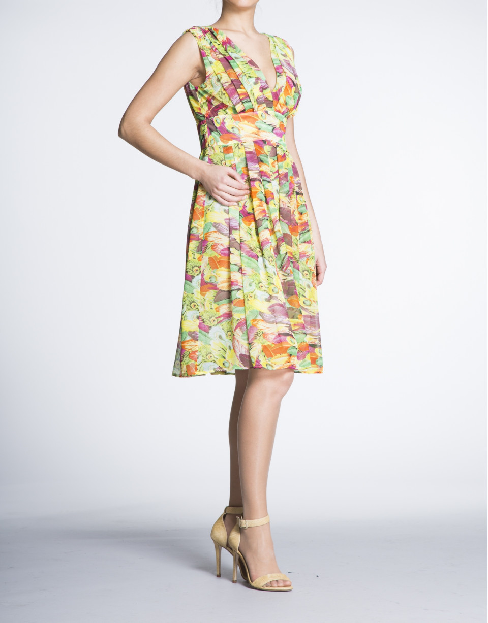 Floral print high waist V-neck dress