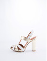 Metallic gold and white leather striped Mikonos  sandals