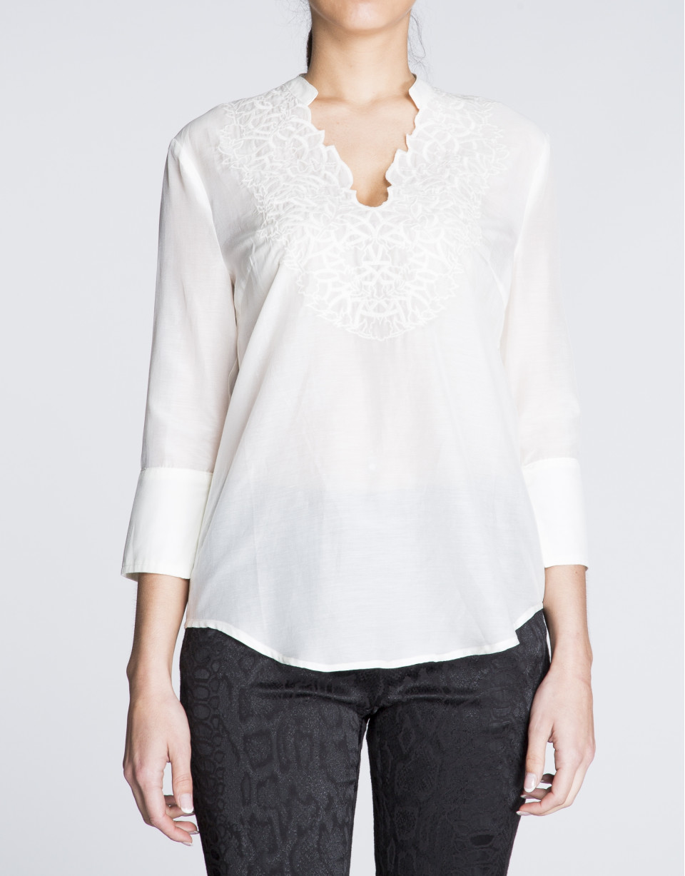 Beige silk embroidered blouse 