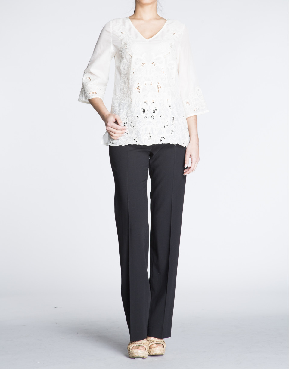 White silk and embroidered tunic 