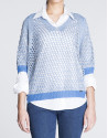 Black, blue and silver open knit bat sleeve sweater 