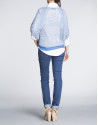 Black, blue and silver open knit bat sleeve sweater 