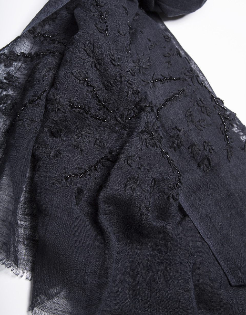 Navy blue embroidered scarf