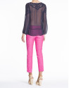 Navy blue embroidered long-sleeve bombacho blouse 