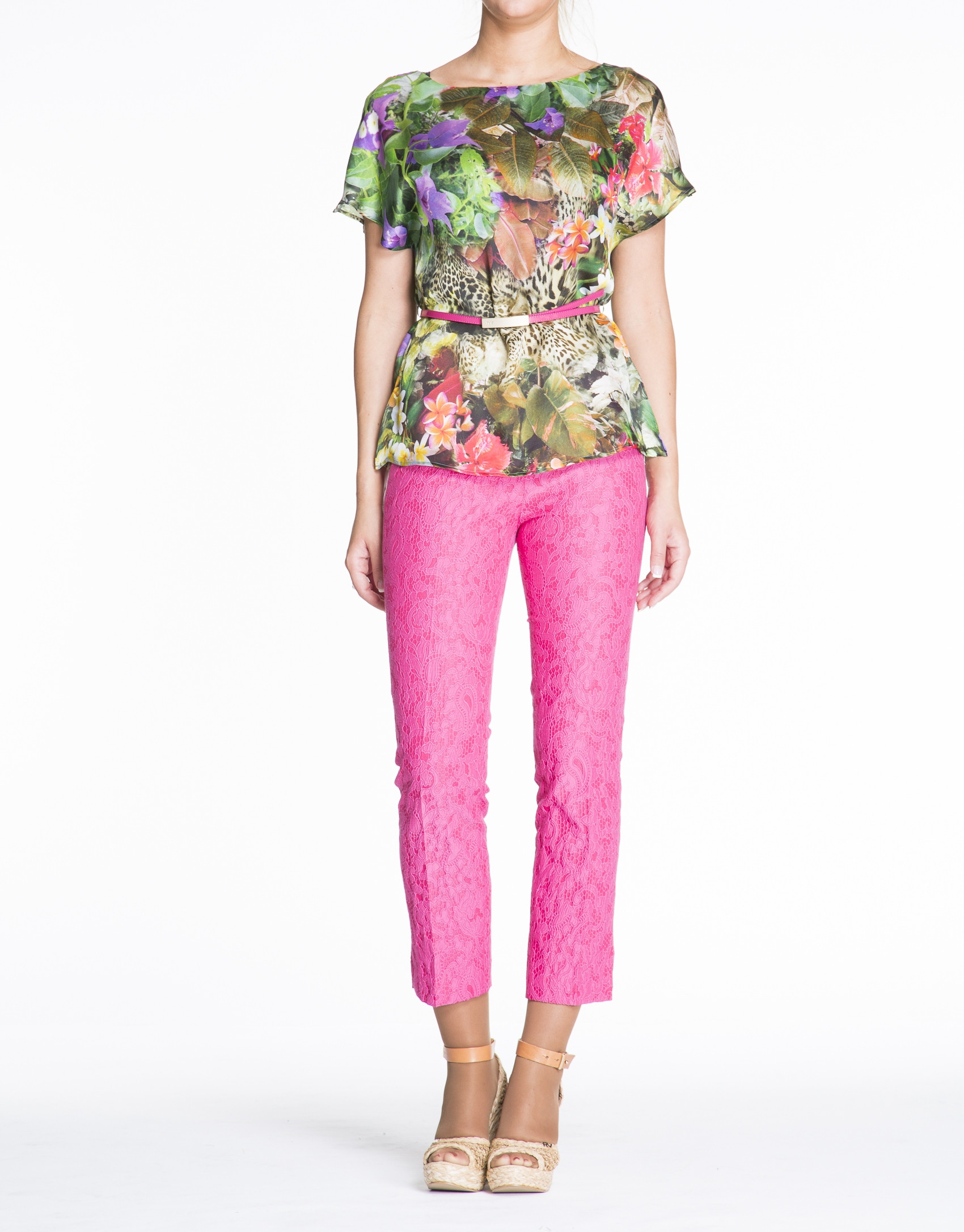 Blusón seda estampado floral tonos verdes