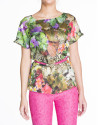 Blusón seda estampado floral tonos verdes