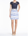 Blue short sleeve lace front top 