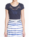 Blue short sleeve lace front top 