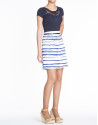 Blue short sleeve lace front top 