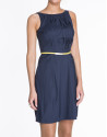 Vestido sisas de algodón azul con jaretas.