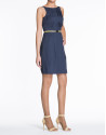 Blue sleeveless cotton dress with tucks.