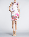 Vestido sisas recto estampado flores fondo rosa