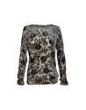 Grey black silky gauze blouse printed
