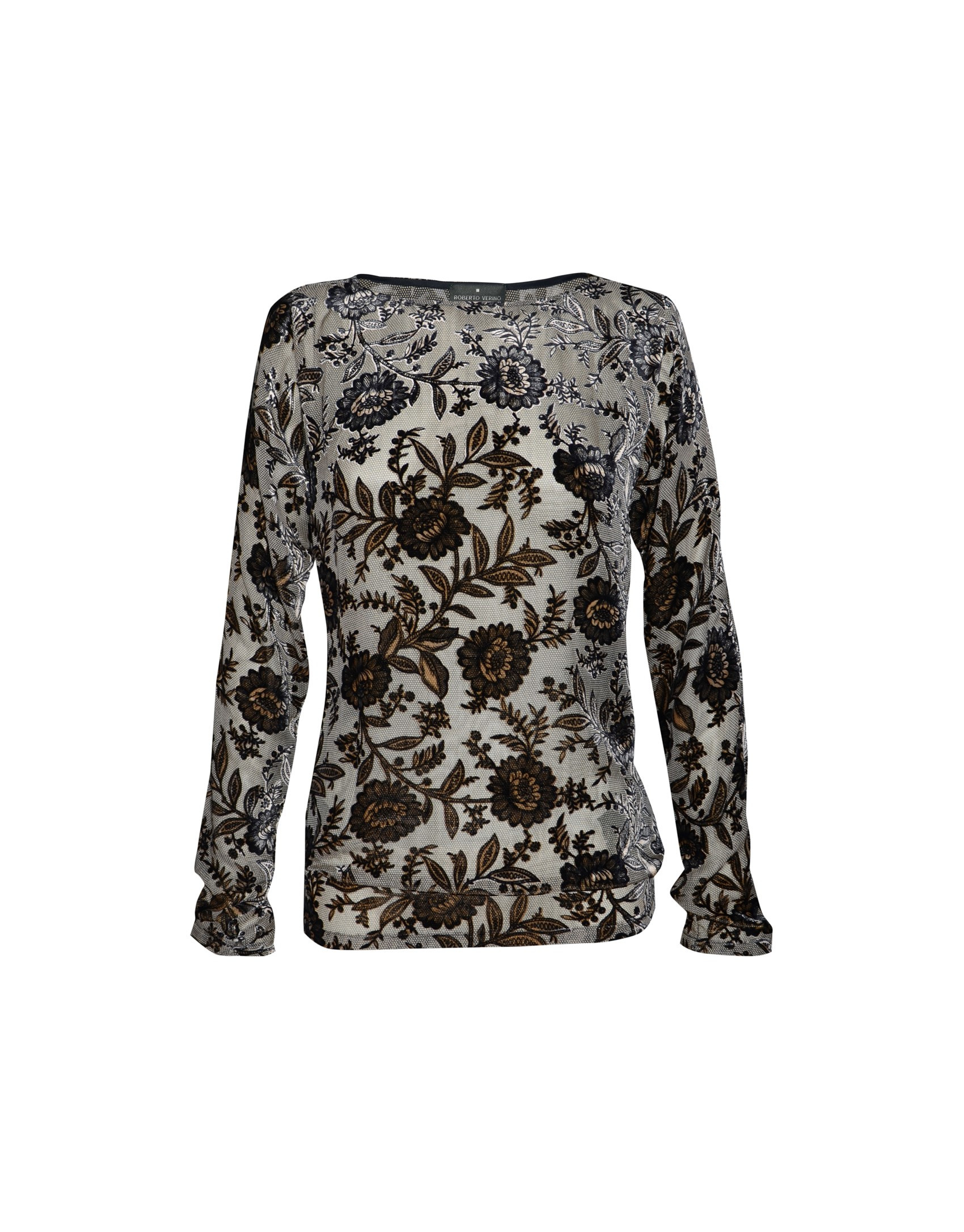 Grey black silky gauze blouse printed