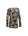 Grey black silky gauze blouse printed