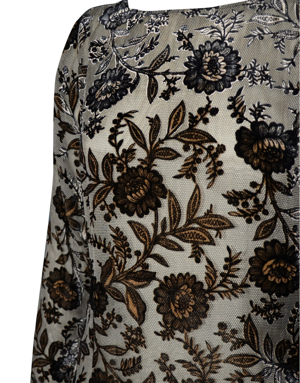 Grey black silky gauze blouse printed