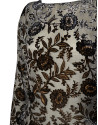Grey black silky gauze blouse printed