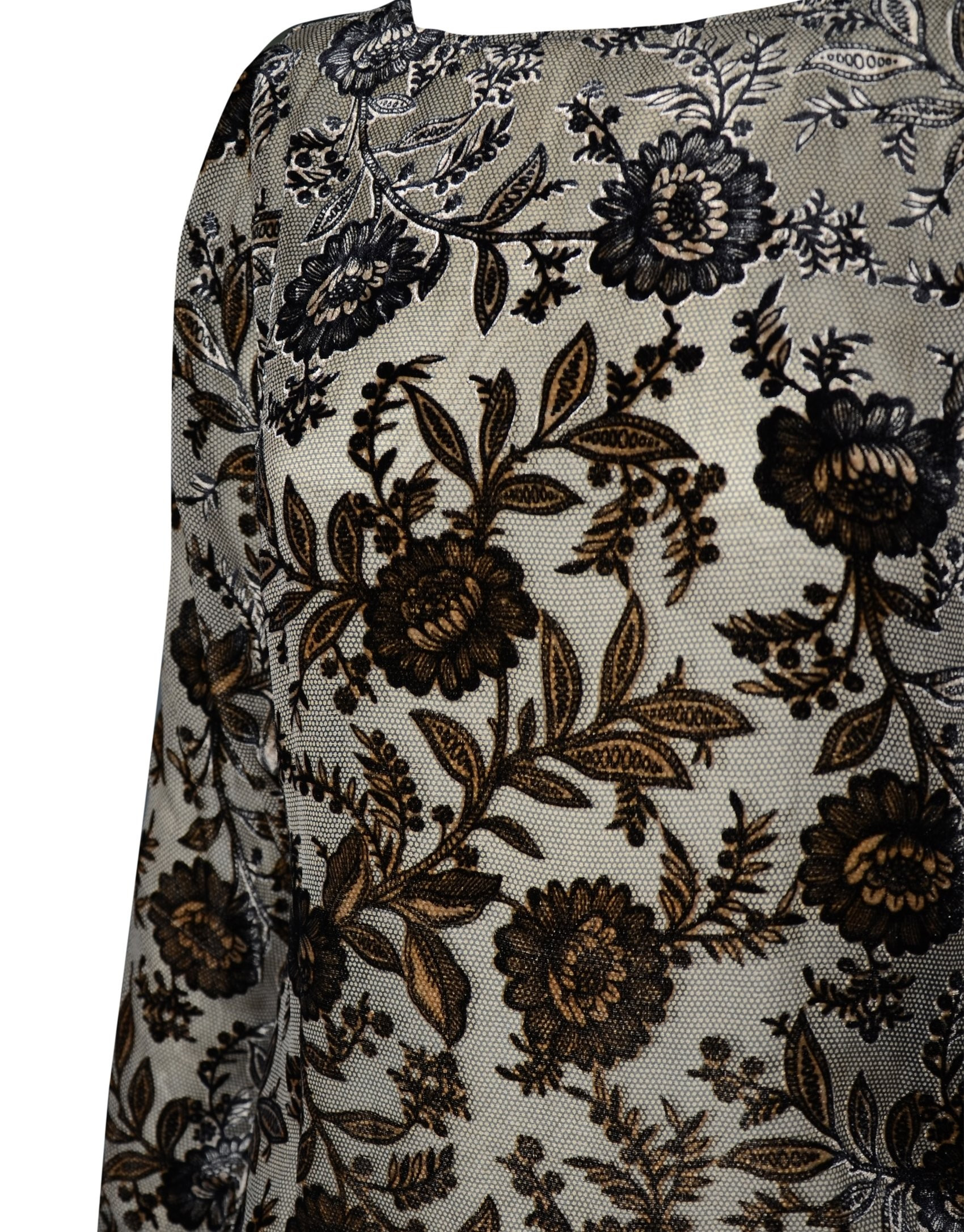 Grey black silky gauze blouse printed