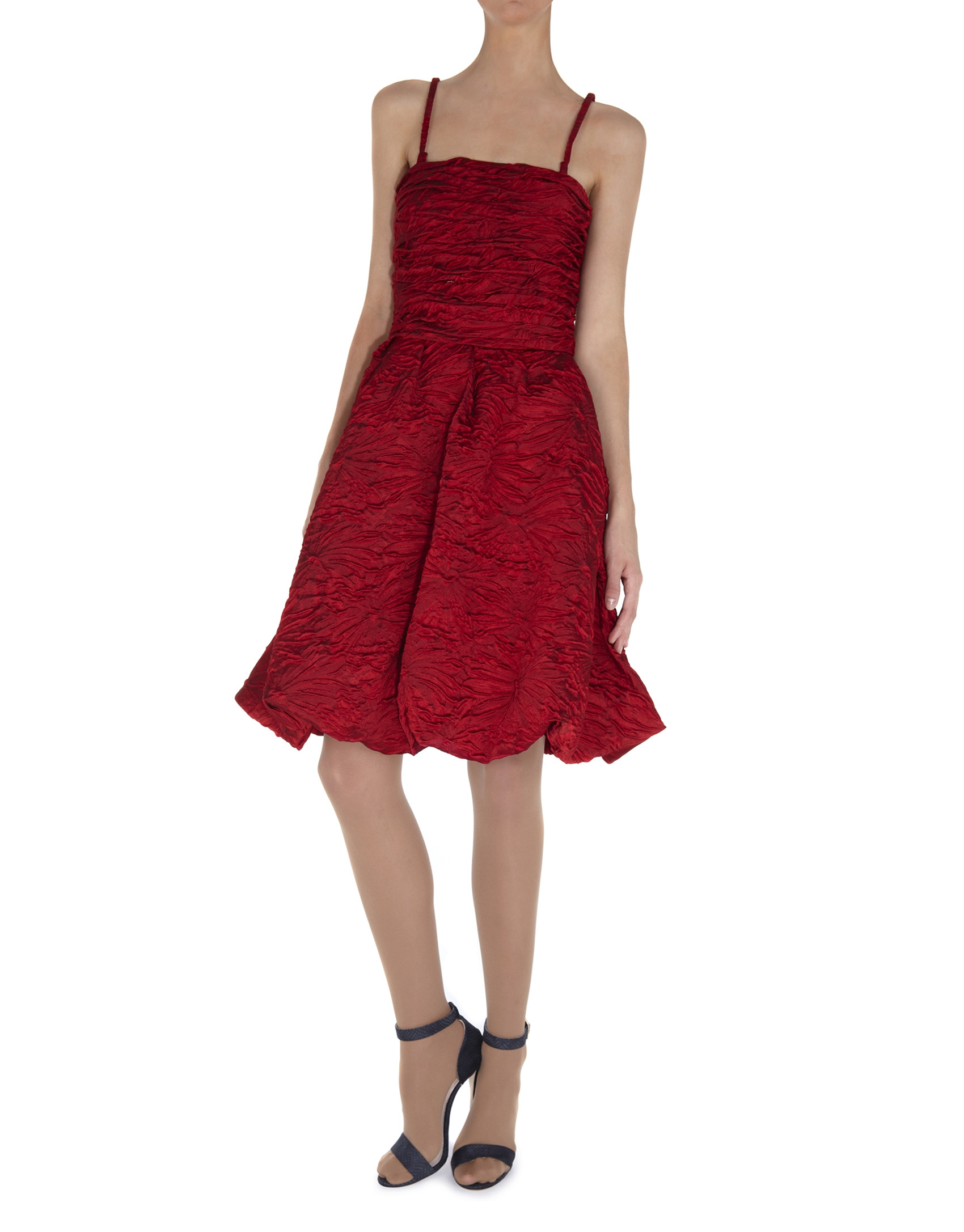 Vestidos sisas cloqué rojo cuerpo drapeado falda abullonada