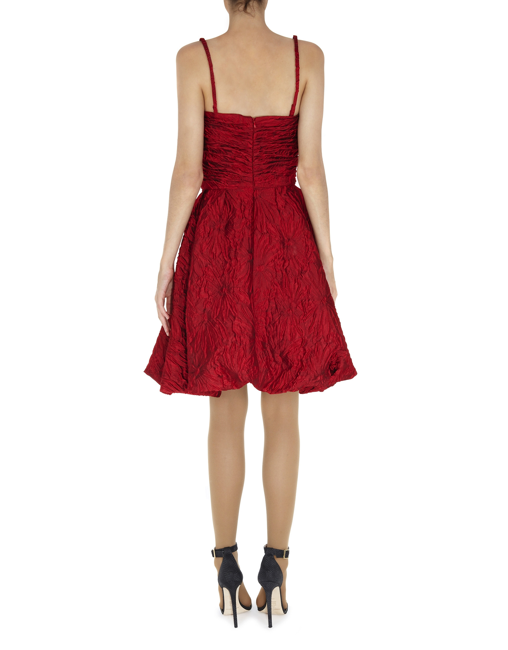 Vestidos sisas cloqué rojo cuerpo drapeado falda abullonada
