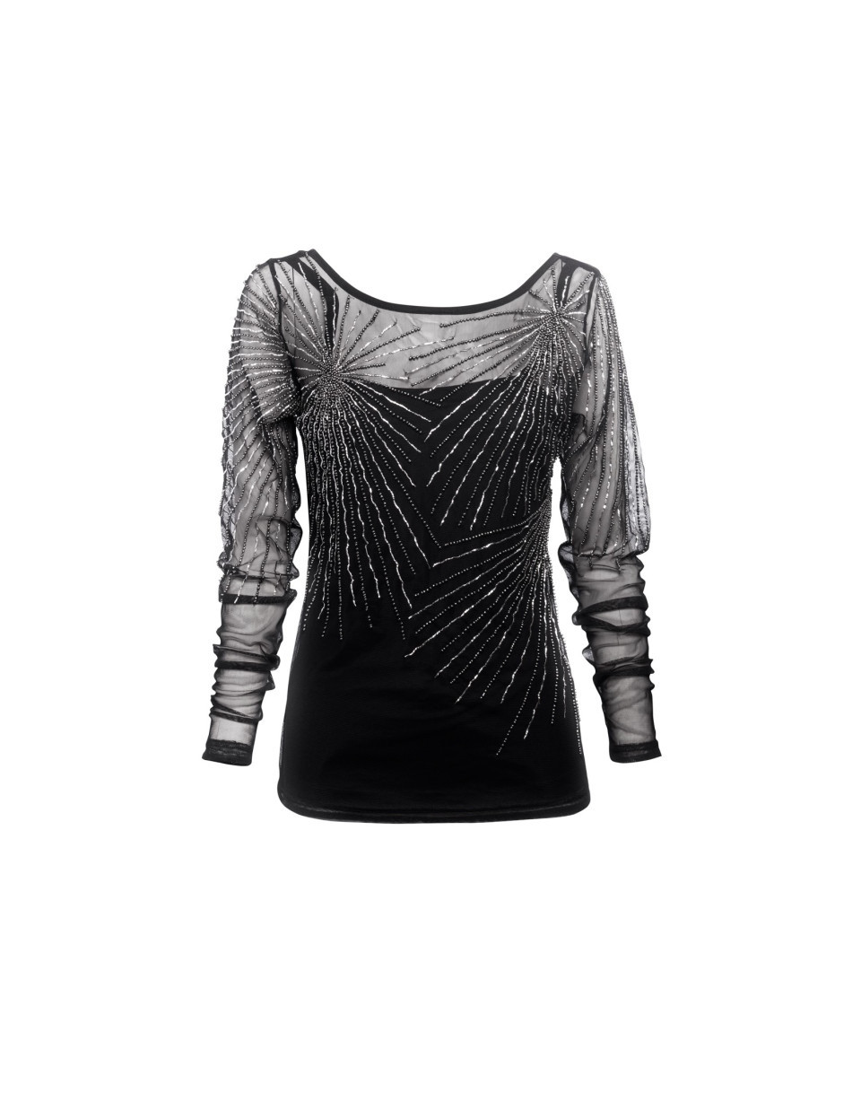 Black tulle top stone embroidery