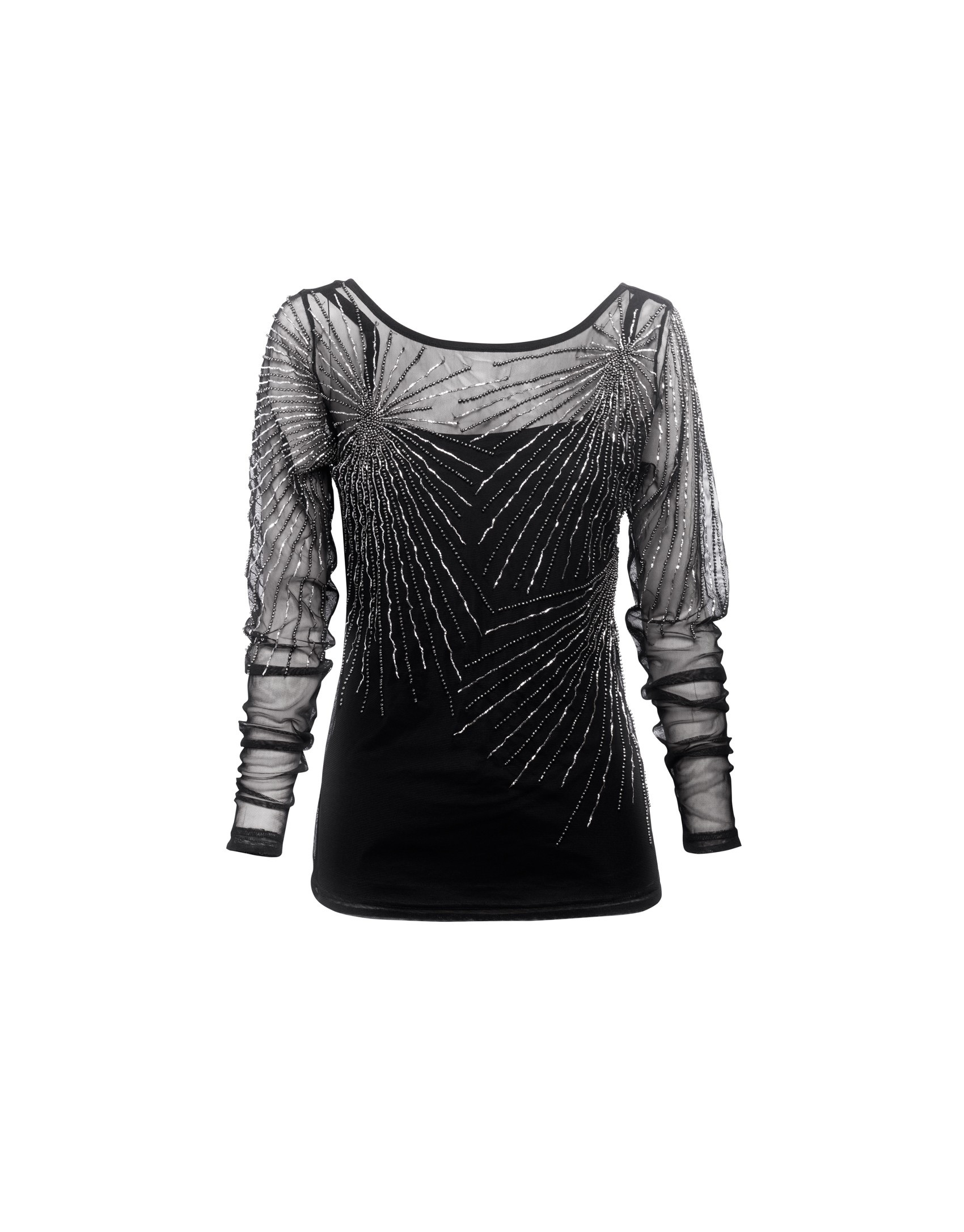 Black tulle top stone embroidery