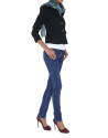 Pantalón vaquero azul gastado apliques lentejuelas en bolsillos