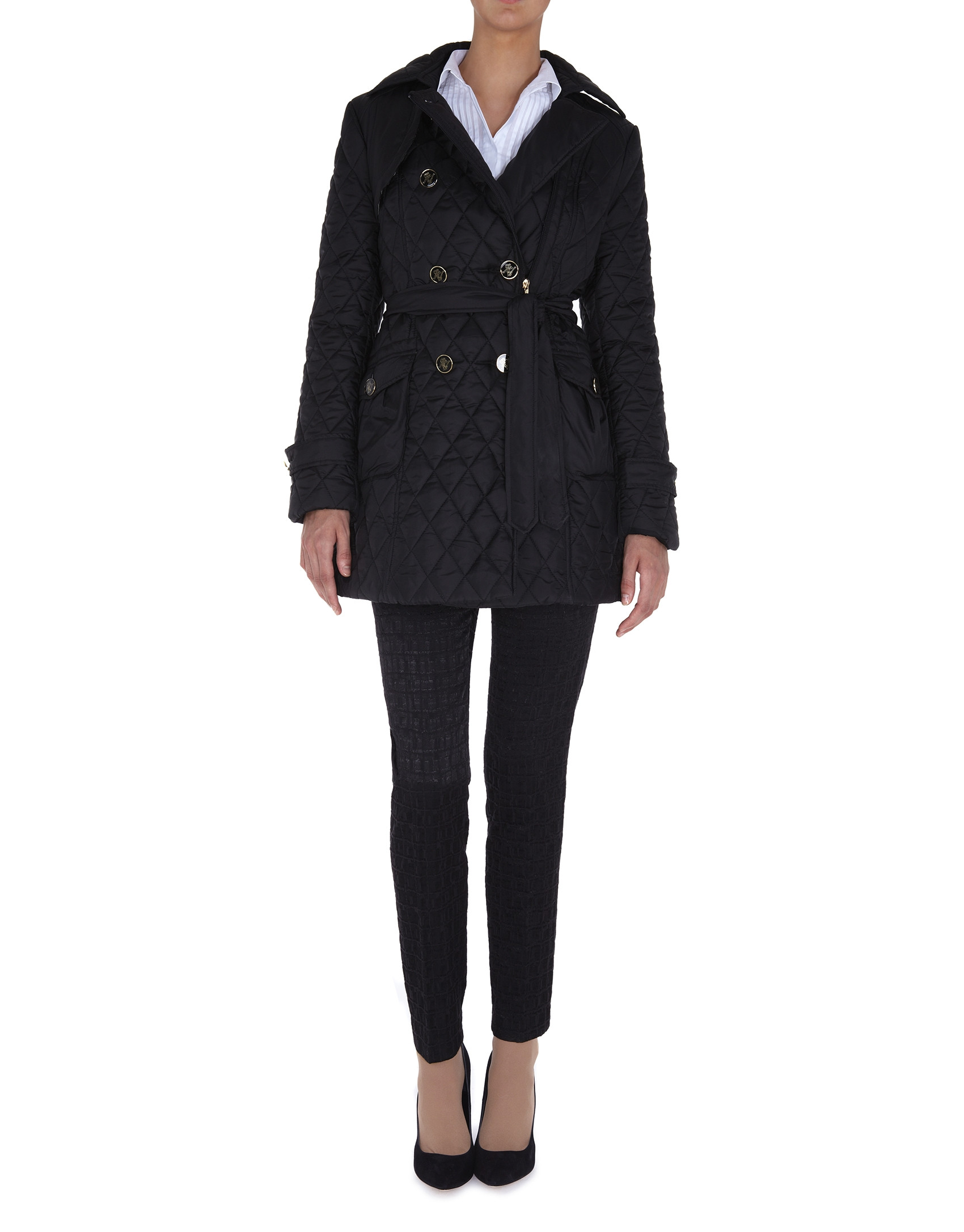 Trench negro acolchado cruzado