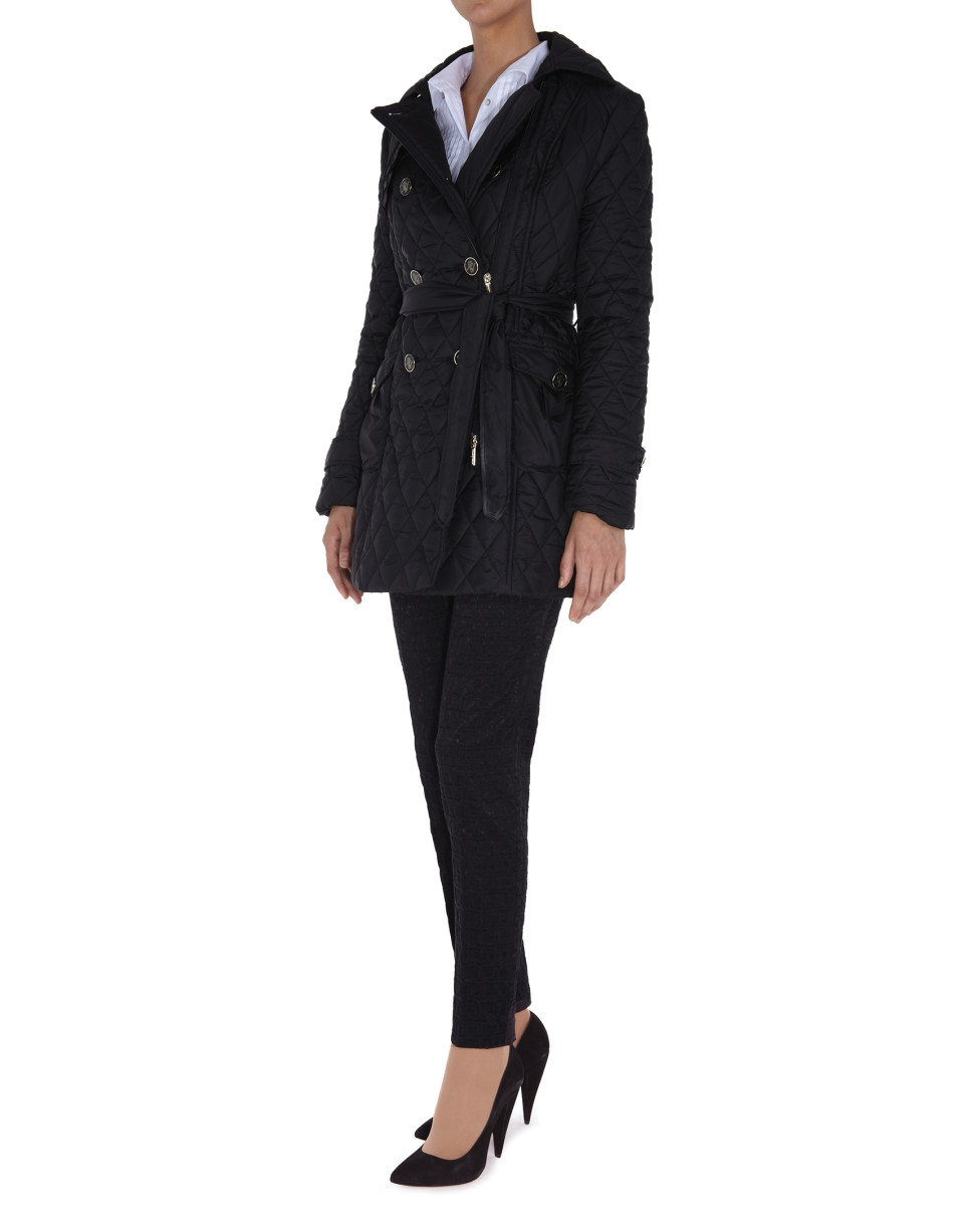 Trench negro acolchado cruzado