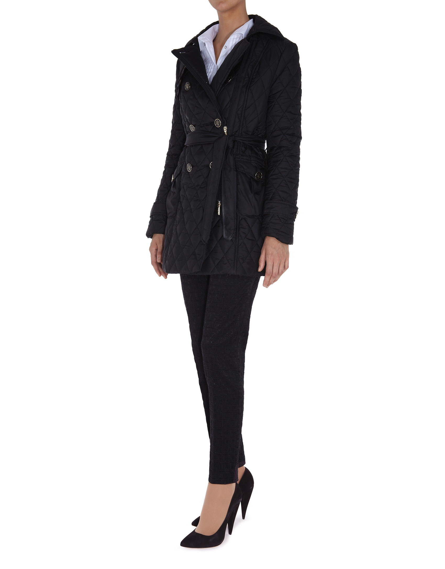 Trench negro acolchado cruzado