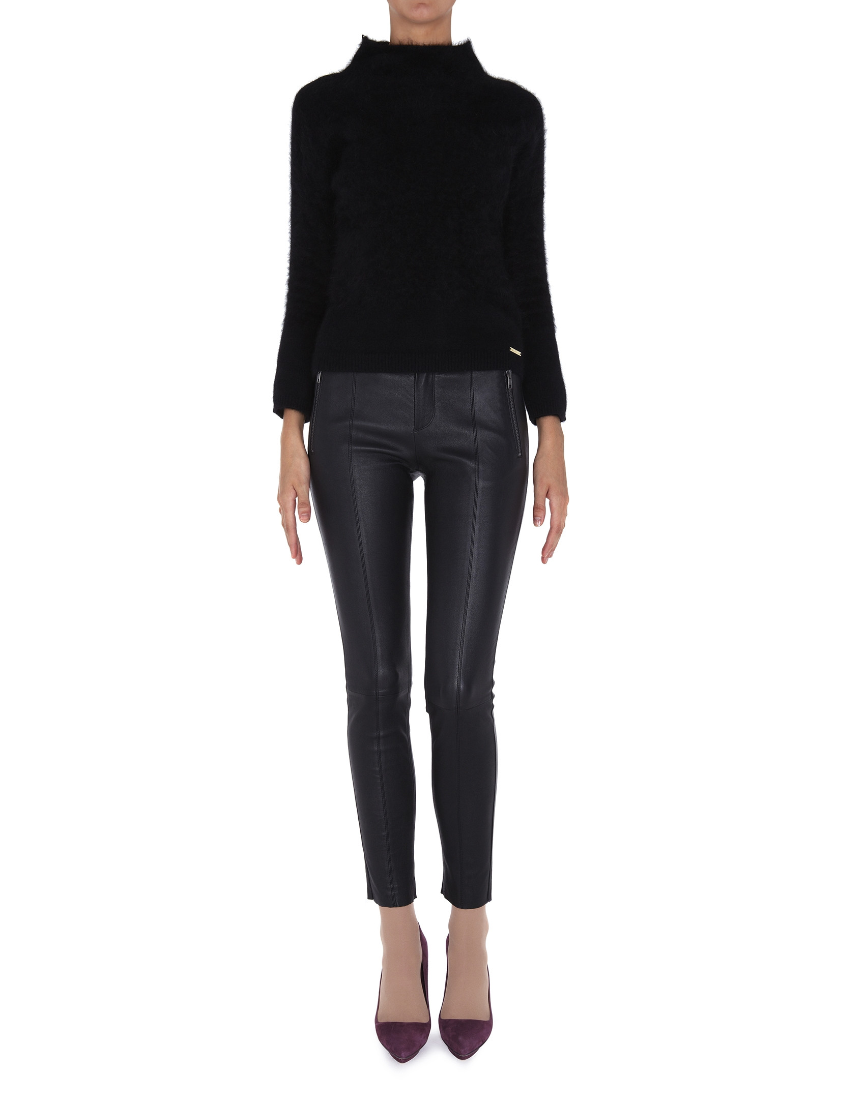 Black angora sweater with turtle neck collar