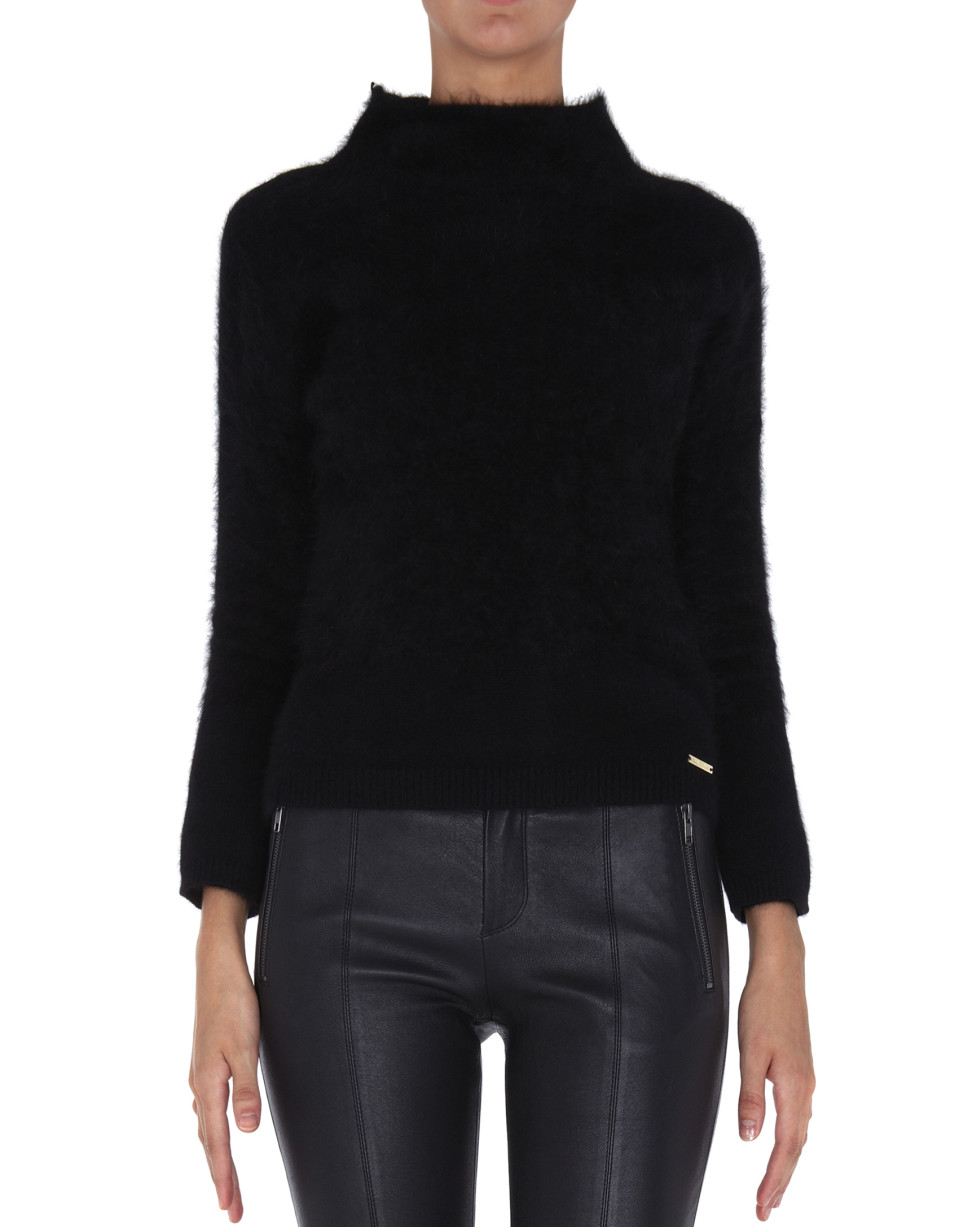 Black angora sweater with turtle neck collar